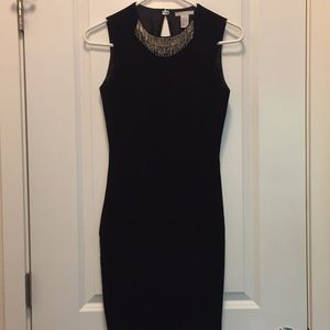 H&M Black Embellished Neck Sheath Dress